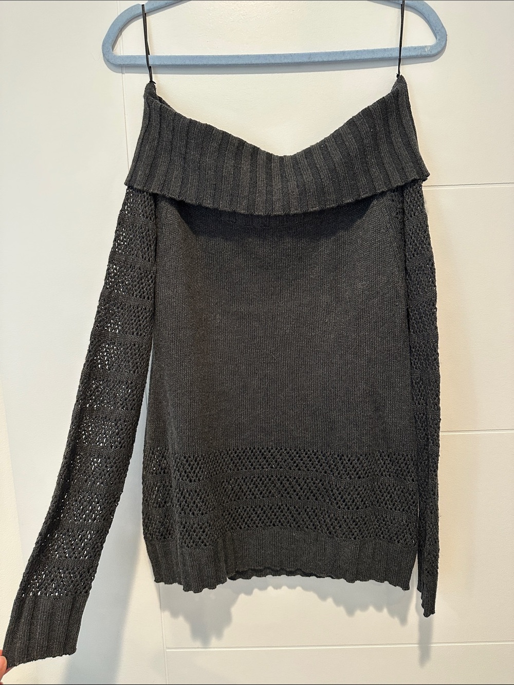 Heartloom Black Off-Shoulder Open-Knit Sweater